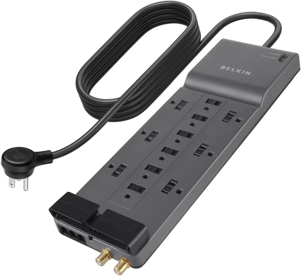 Belkin Surge Protector Power Strip w/ 12 AC Outlets & 8ft Long Flat Plug, UL-listed, 3,940 Joules of Protection