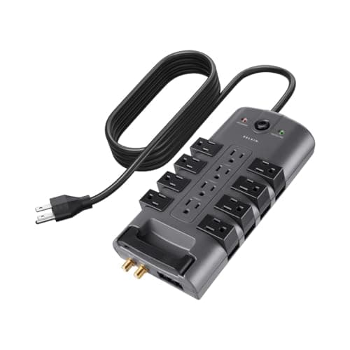 Belkin Surge Protector Power Strip w/ 8 Rotating & 4 Standard Outlets - 8ft Sturdy Extension Cord w/Flat Pivot Plug for Home, Office, Travel, Desktop & Charging Brick - 4320 Joules of Protection -...