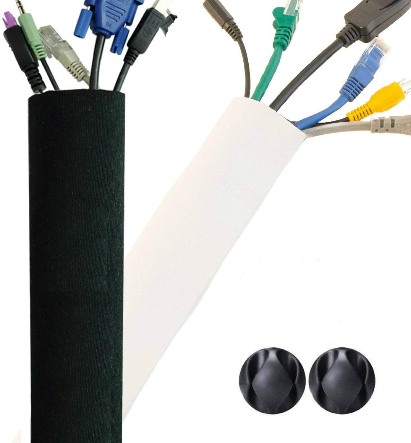 Premium 63'' Cable Management Sleeve, Cords Organizer for TV On Wall, Desk, Computer, Office, Adjustable Reversible Neoprene Cord Hider Wrap
