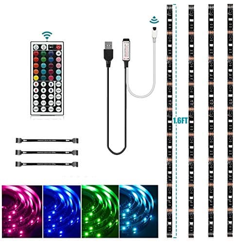 HOUHUI USB LED Strip Lights Kit, 4 Pre-Cut 1.64ft/6.56ft RGB with Remote