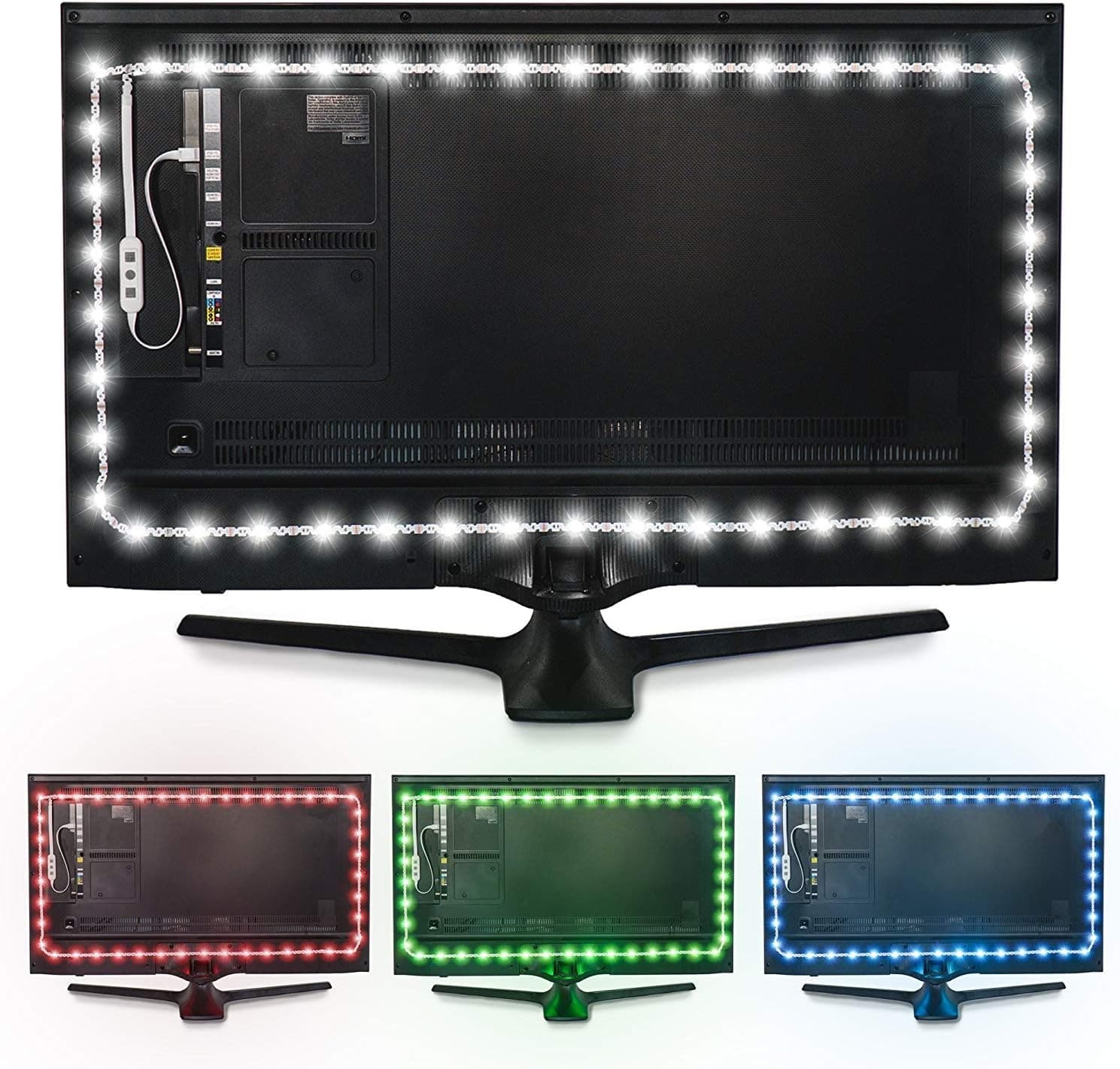Luminoodle Color Bias Lighting, USB TV and Monitor Backlight LED Strip Lights Kit with Dimmer and Remote, 6.6 ft for 24in to 60in TV, Medium