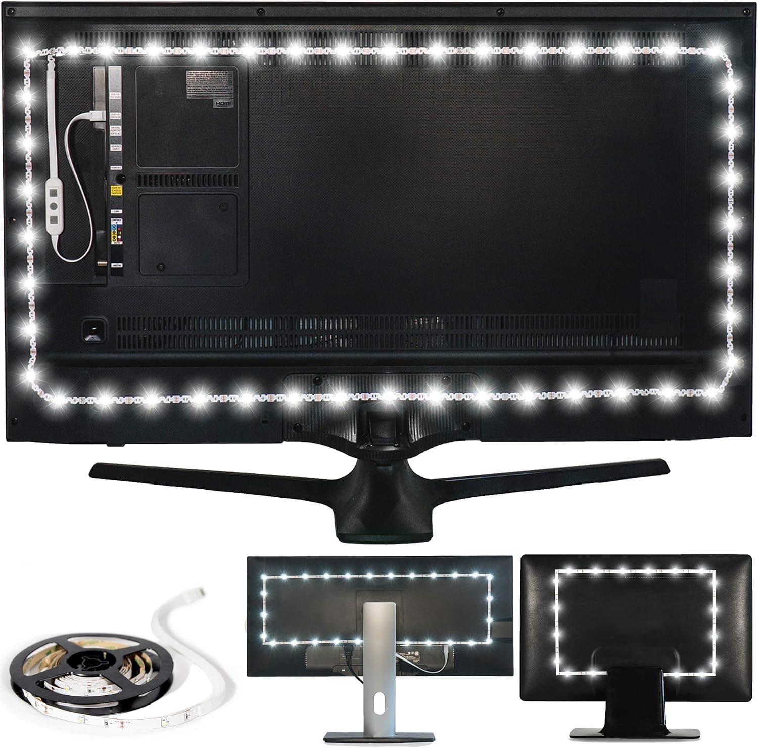 Power Practical Luminoodle LED Lights for TV Backlight, USB Powered TV LED Light Strip with Bias Ambient Lighting, True White (30in-40in TV)