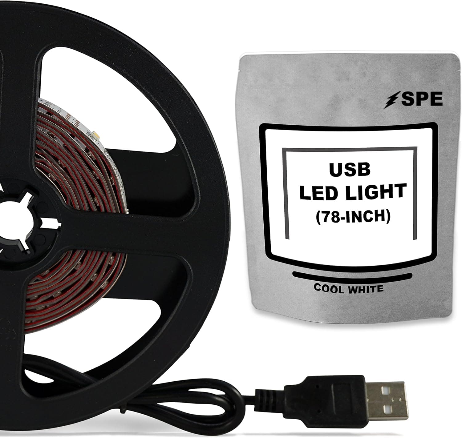 SPE Bias Lighting for HDTV, Medium (78in / 2m), 6500k Cool White, USB LED Backlight Strip for Flat Screen TV LCD, Desktop Monitors