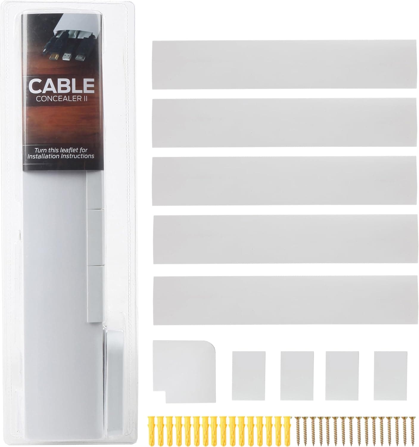 Set of Five 16-Inch Cord Covers - 80-Inch Total On-Wall Cable Management Kit by Simple Cord, White