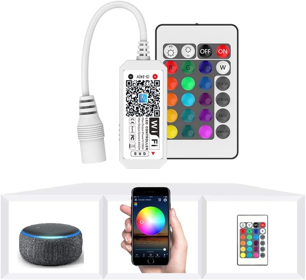 Nexlux WiFi Wireless LED Smart Controller, Alexa Google Home IFTTT Compatible, RGB LED Strip Lights DC 12V 24V