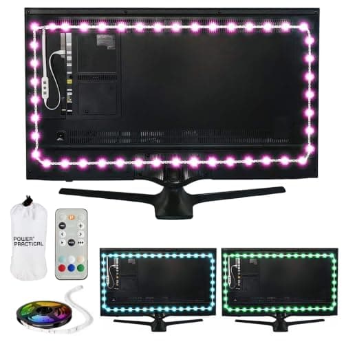 Power Practical LED Lights for TV in Living Room or Bedroom, Luminoodle Backlight, USB Powered Strips w/Remote for 15 Ambient Color Bias Lighting Options & 10 Brightness Modes, Size (41"-59" TV)