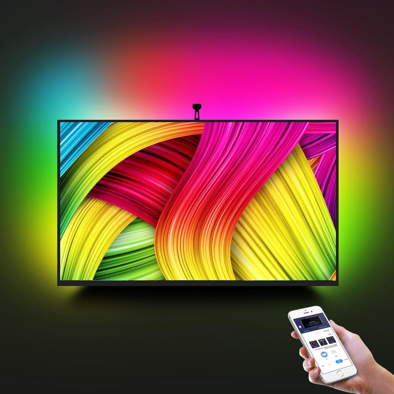 MINGER LED Smart TV Backlight Kit with Camera, 8.53ft Ambient Bias Lighting RGB Strip Lights with App, 3 Modes, Compatible for Any TV Signal (55in-65in)