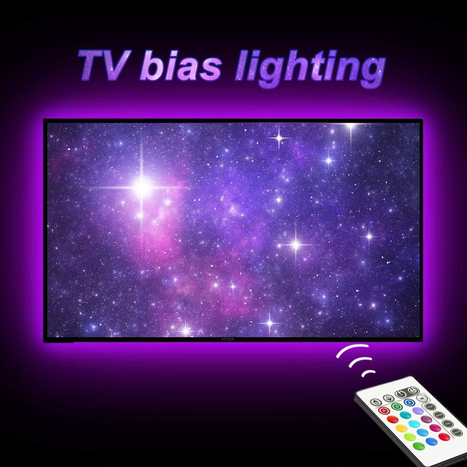 TV Bias Lighting LED Strip Light USB Powered for 65 to 75 Inch HDTV, TV Backlight Kit with 24 Keys Remote, 20 Color Options and Dimmable LED Lights