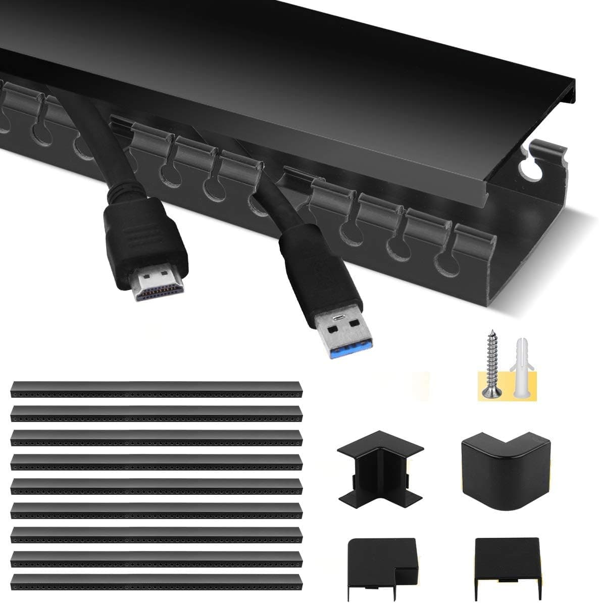 Stageek Cable Raceway Kit Open Slot Wiring Duct with Cover, On-Wall Concealer 9x15.4inch, Black