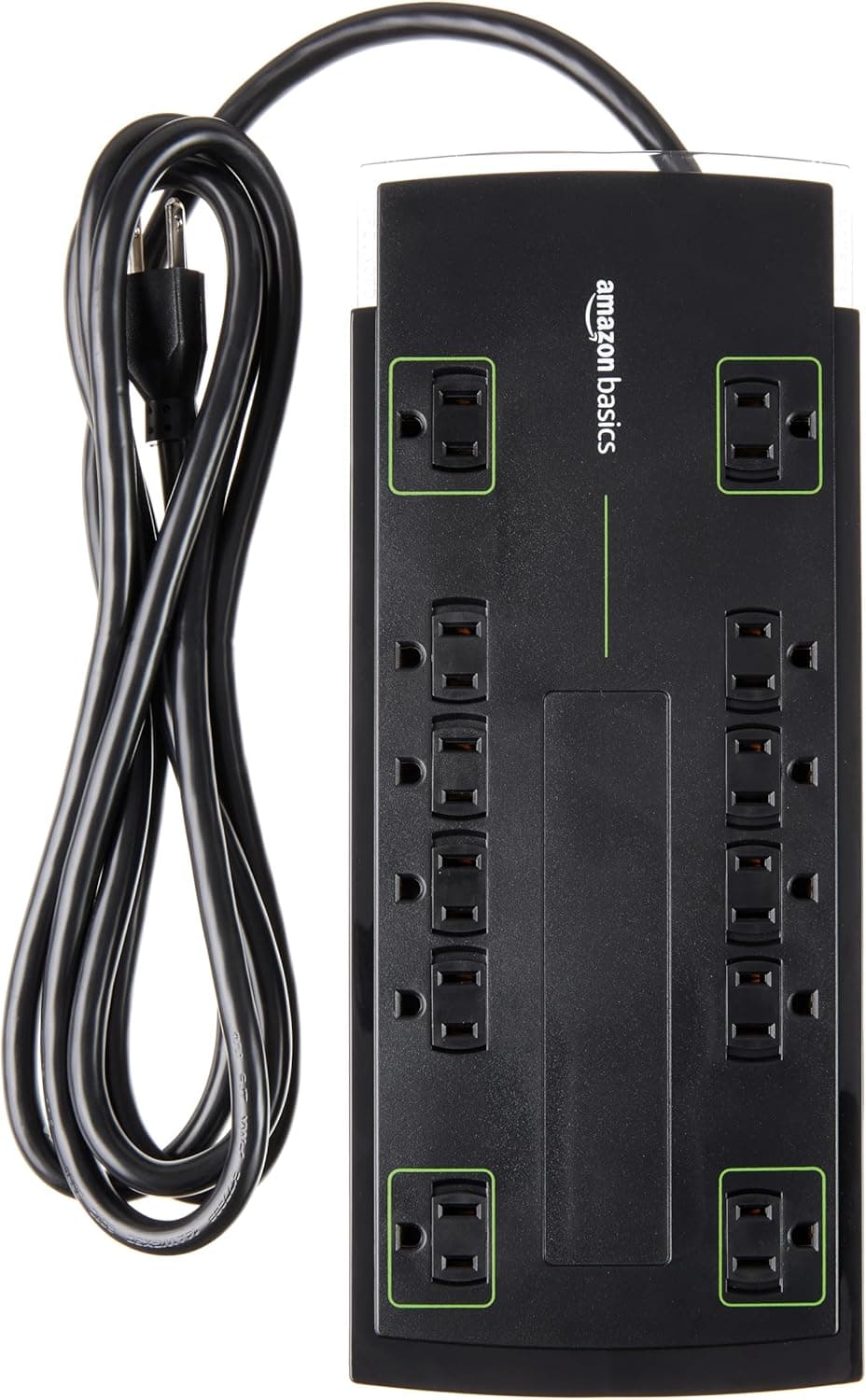 Amazon Basics Rectangle 12-Outlet Power Strip Surge Protector, 4,320 Joule, 8-Foot Cord, Black