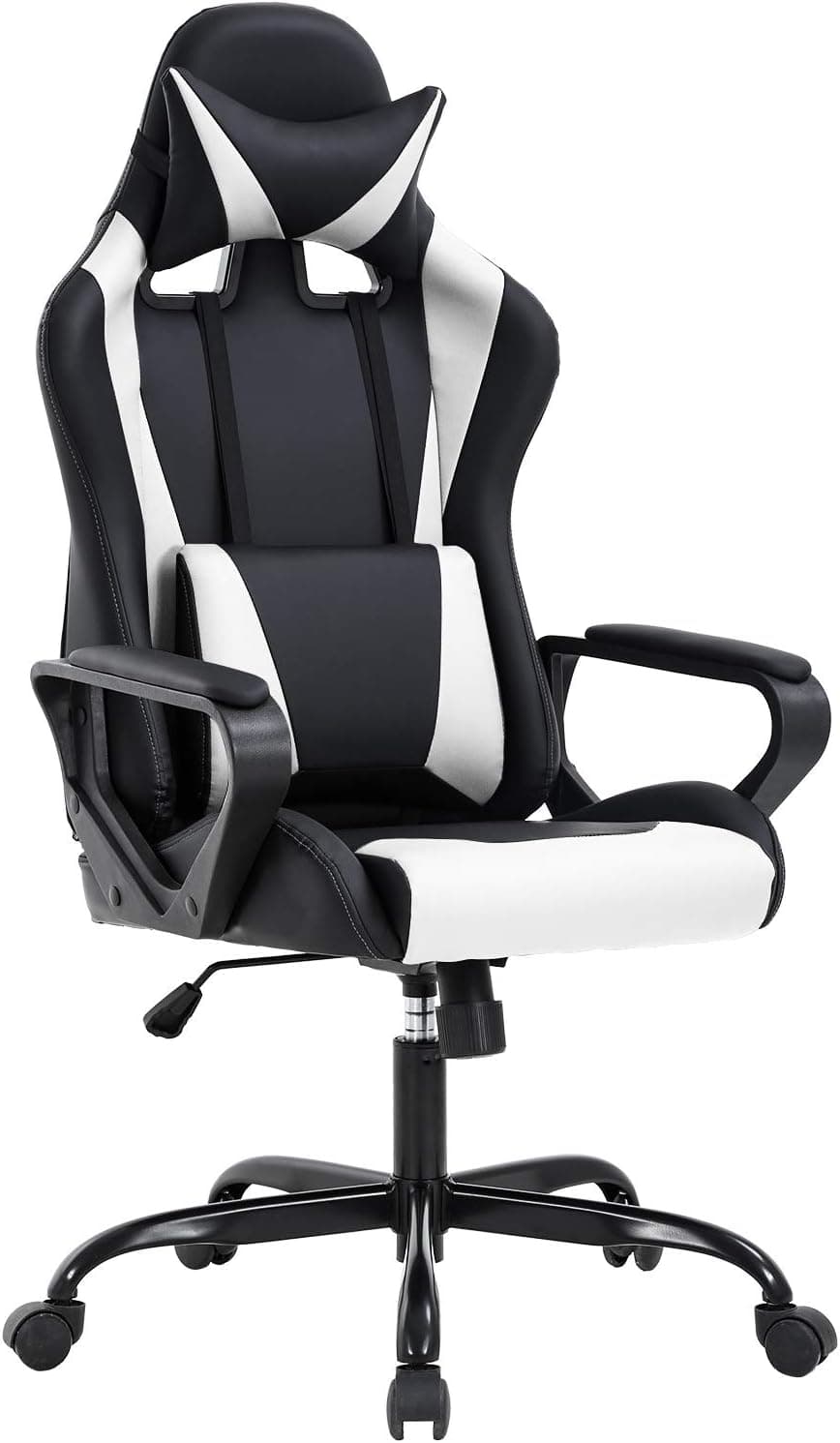 BestOffice High-Back Gaming Chair PC Office Chair Computer Racing Chair PU Desk Task Chair Ergonomic Executive Swivel Rolling Chair with Lumbar Support White