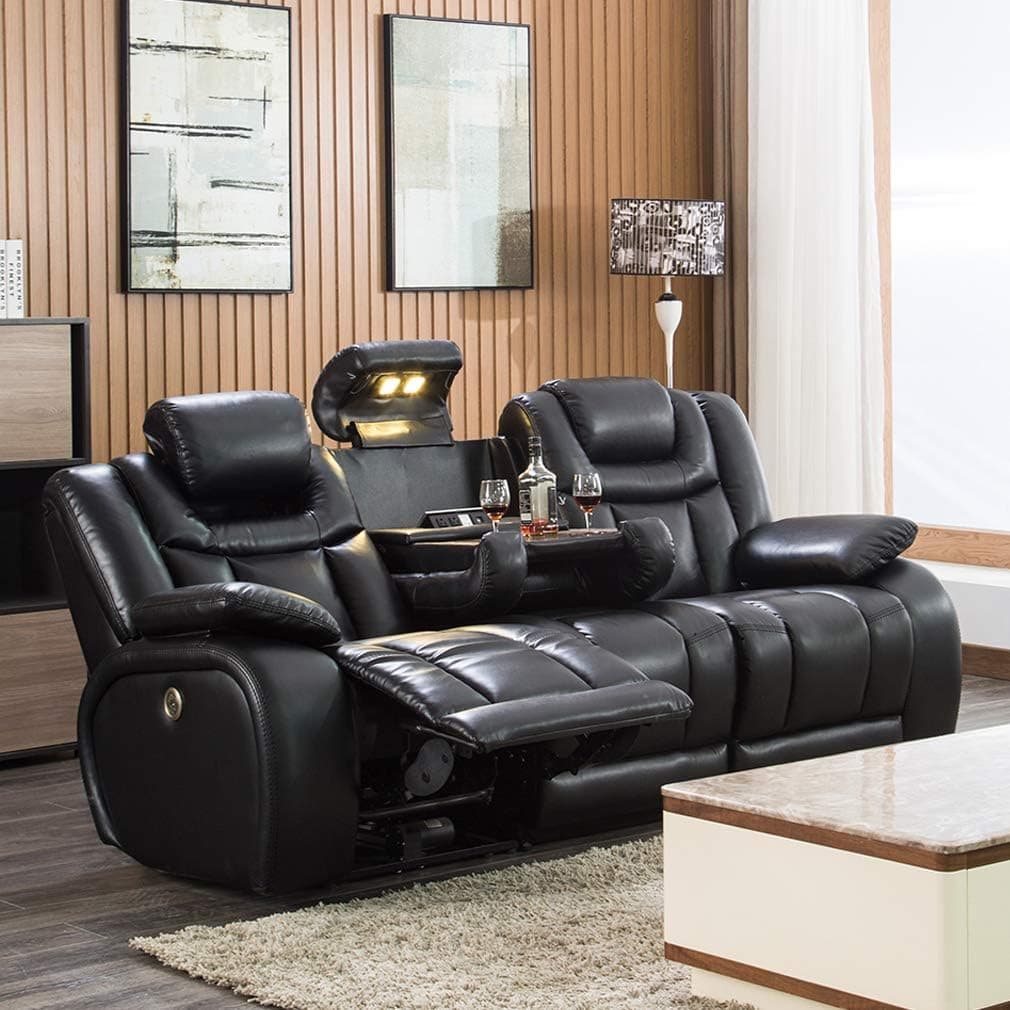 FDW Reclining Sofa Home Theater Seating Power Sofa Theater Recliner Sectional Sofa with Adjustable Headrests and Storage Fold-Down Table AC/USB and Cup Holders