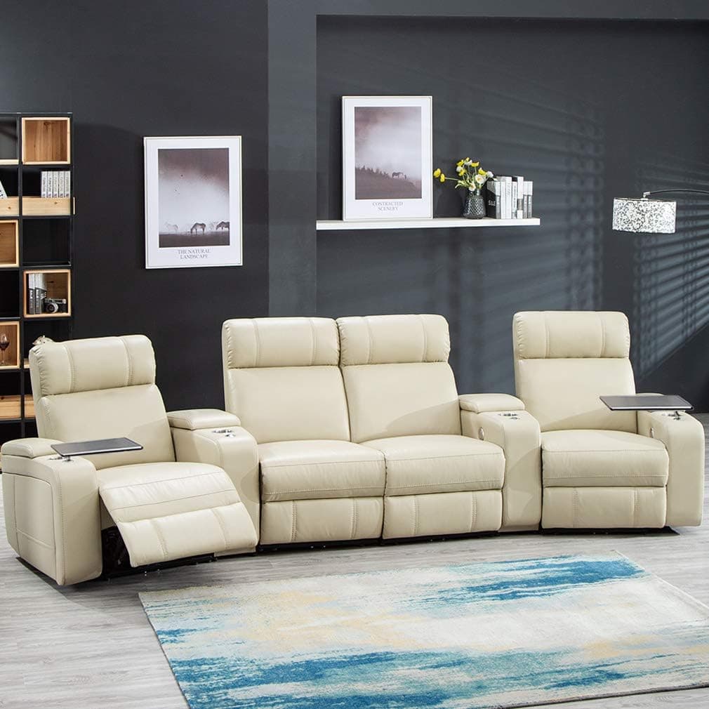 FDW Home Theater Seating Reclining Power Sofa Theater Recliner Sectional Sofa with Storage and Cup Holders