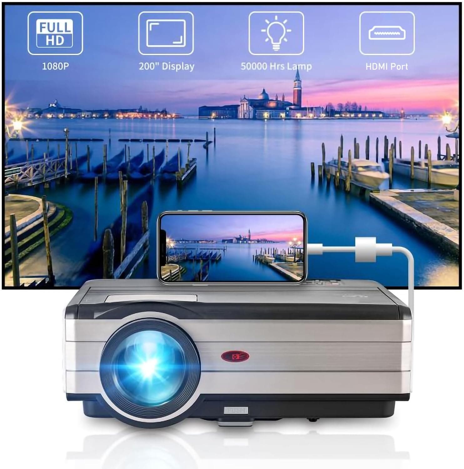 Movie Projector, 1080P HD 6500 Lumen Home Theater Video LED Projector, Compatible with TV Stick, PS5, HDMI, USB