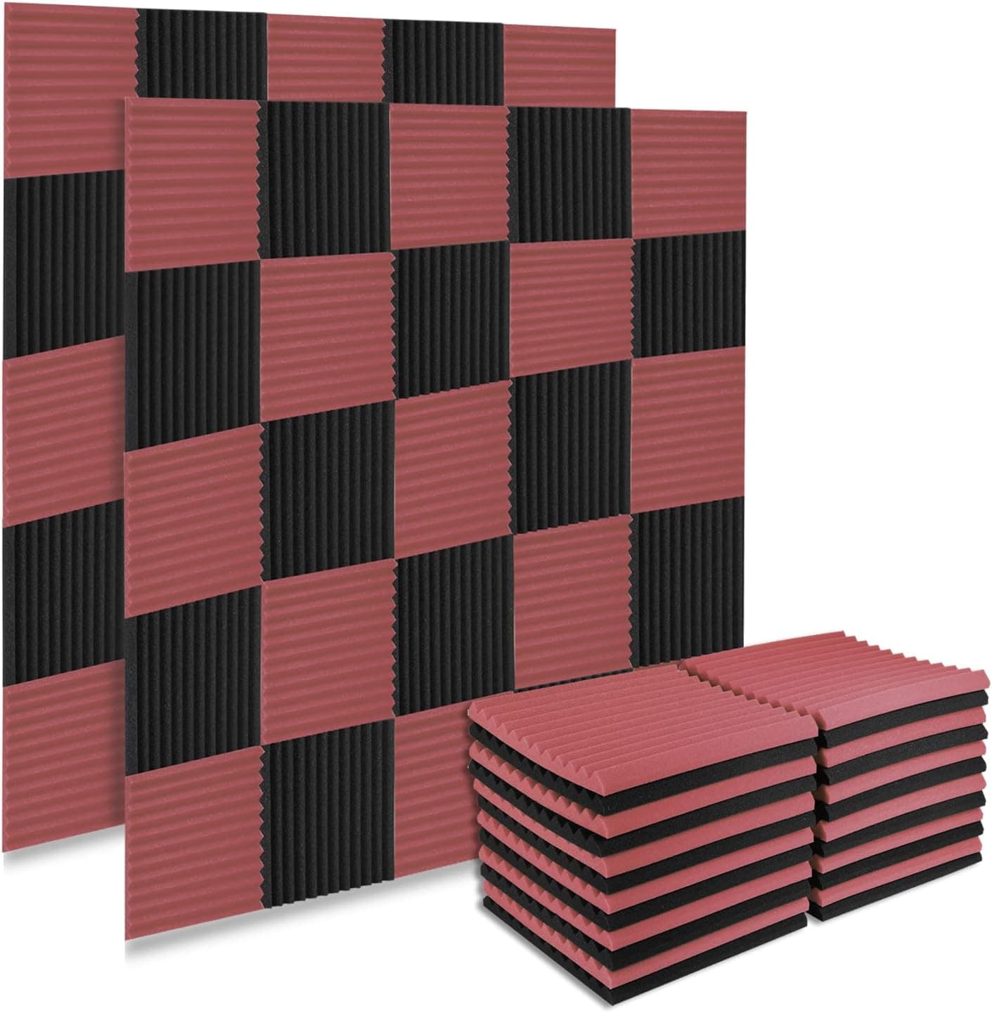 Acoustic Foam Panels 50 Pack Premium Sound Proof Wall Panels High Density Sound Absorbing, 12 x 12 x 1 Inch, Black