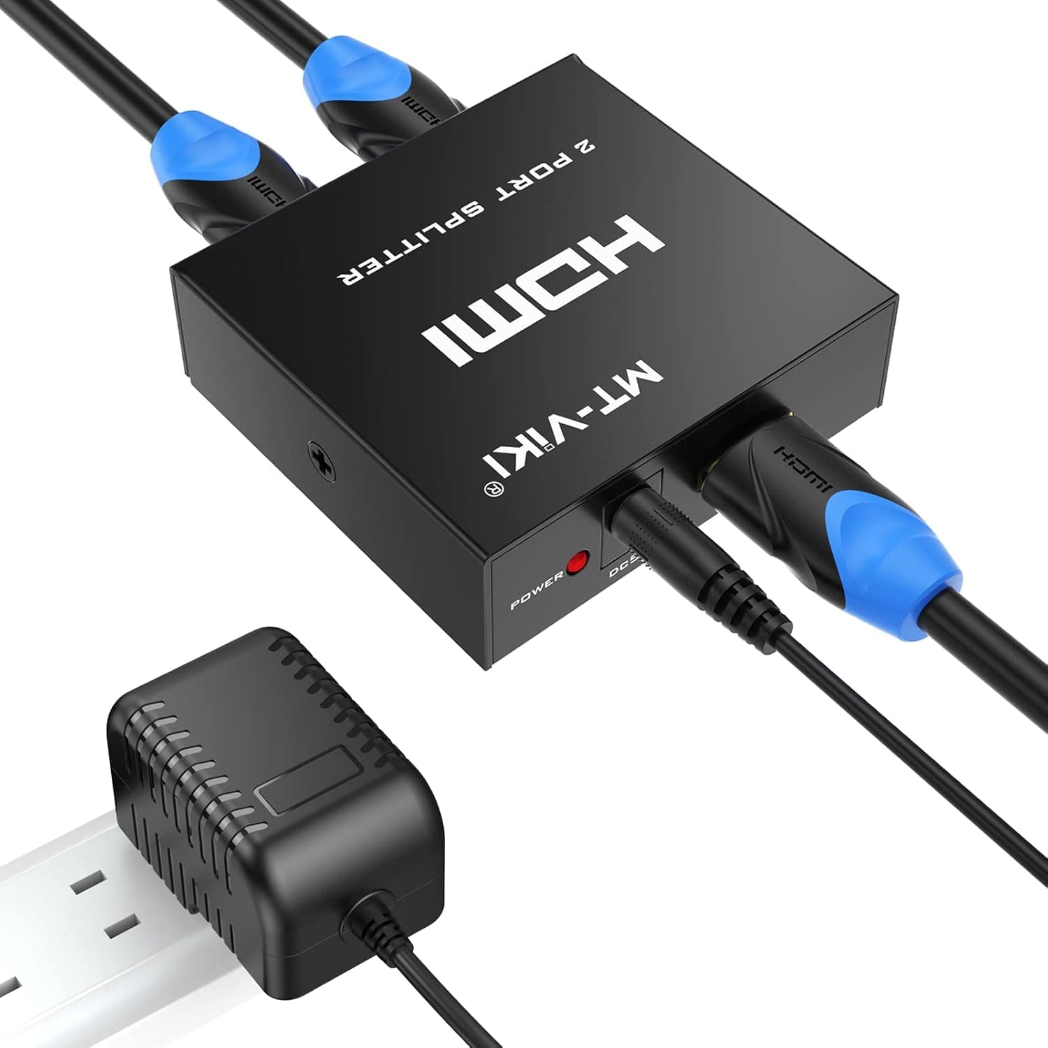 MT-VIKI HDMI Splitter 1 in 2 Out, 4K HDMI Splitter for Dual Displays, Powered HDMI Duplicator with Power Adapter, Supports 4K@30Hz 1080P 3D