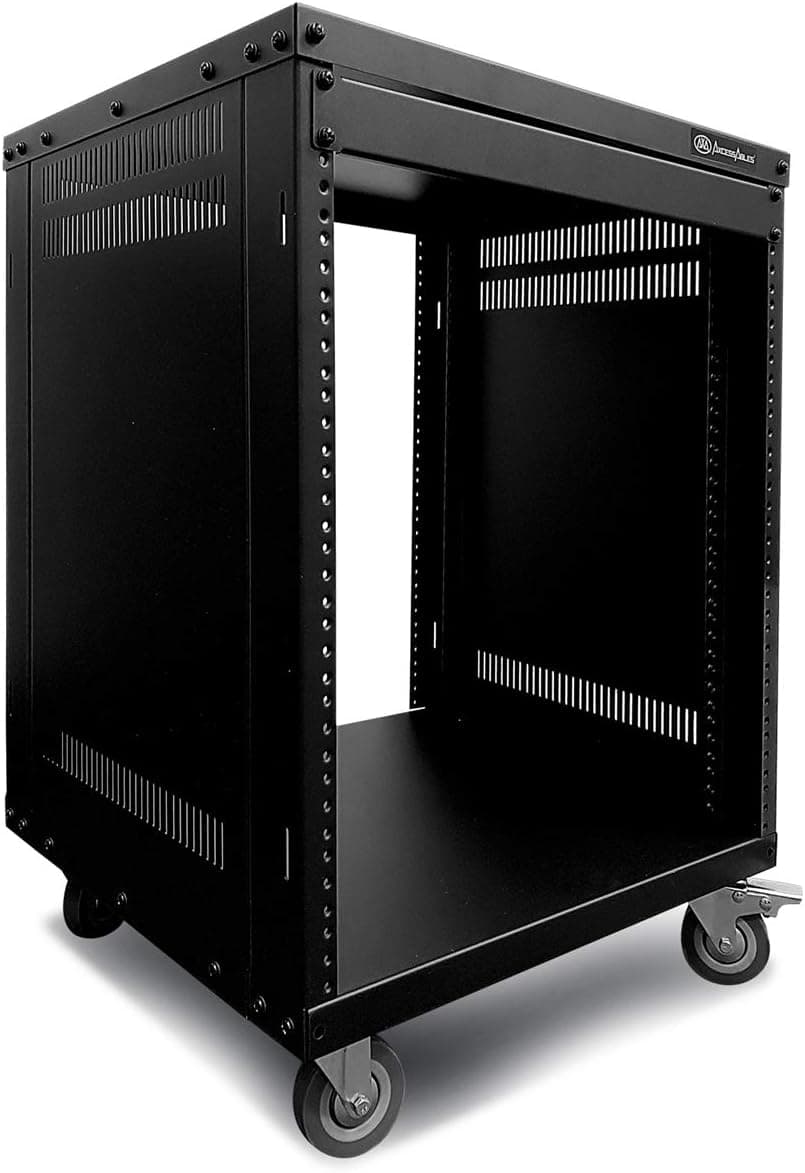 AxcessAbles 12U AV Equipment Rack, 19-Inch Steel Open Frame Studio Rack with 3" Caster Wheels, 550lb Capacity (RK12U)