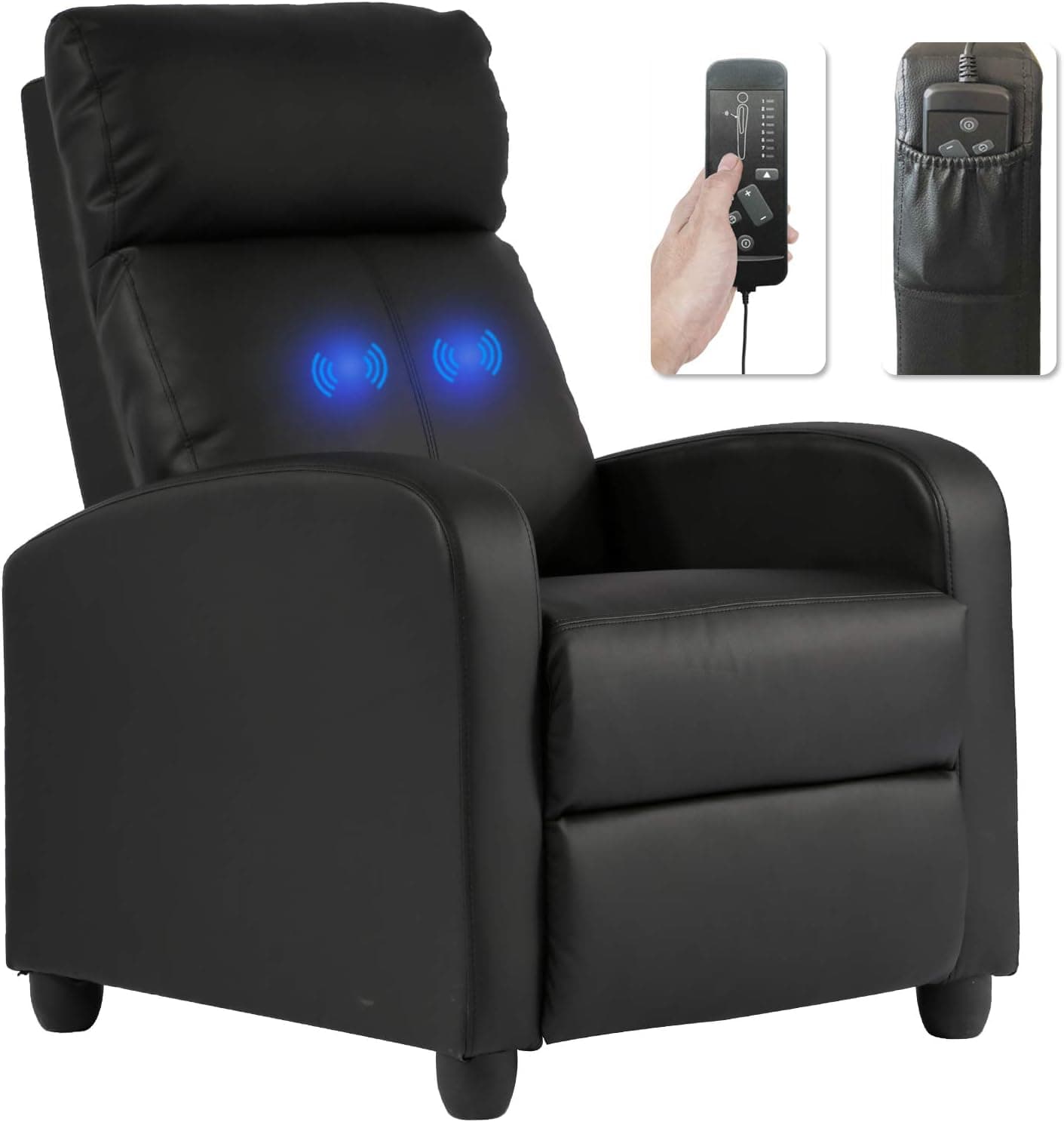 BestMassage Recliner Chair with 2 Point Massage Function, Black, with Lumbar Support, Footrest & Padded Seat