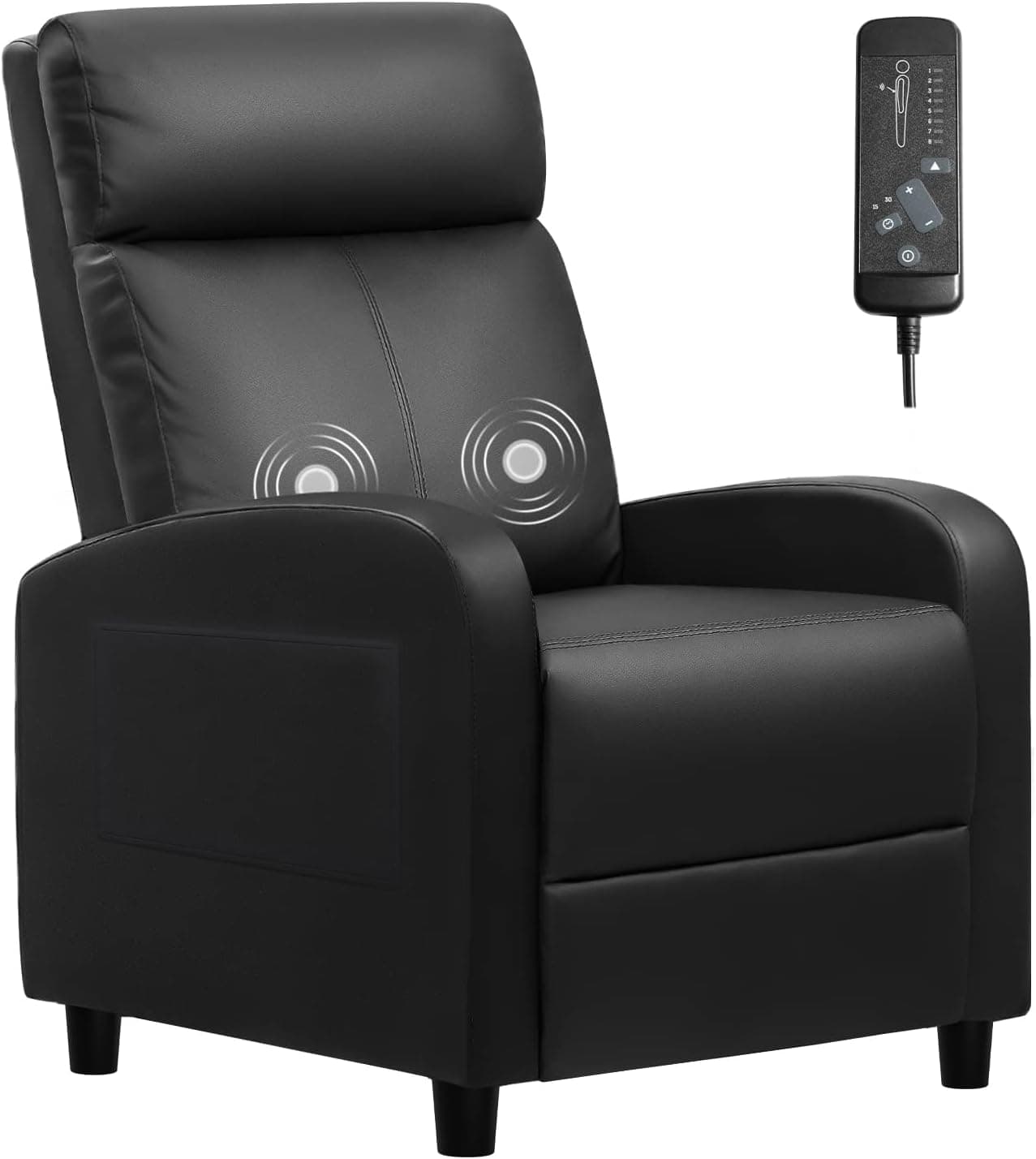 Furniwell Massage Recliner Chair, Adjustable PU Leather Reclining Chair Home Theater Seating Single Sofa with Footrest, Black