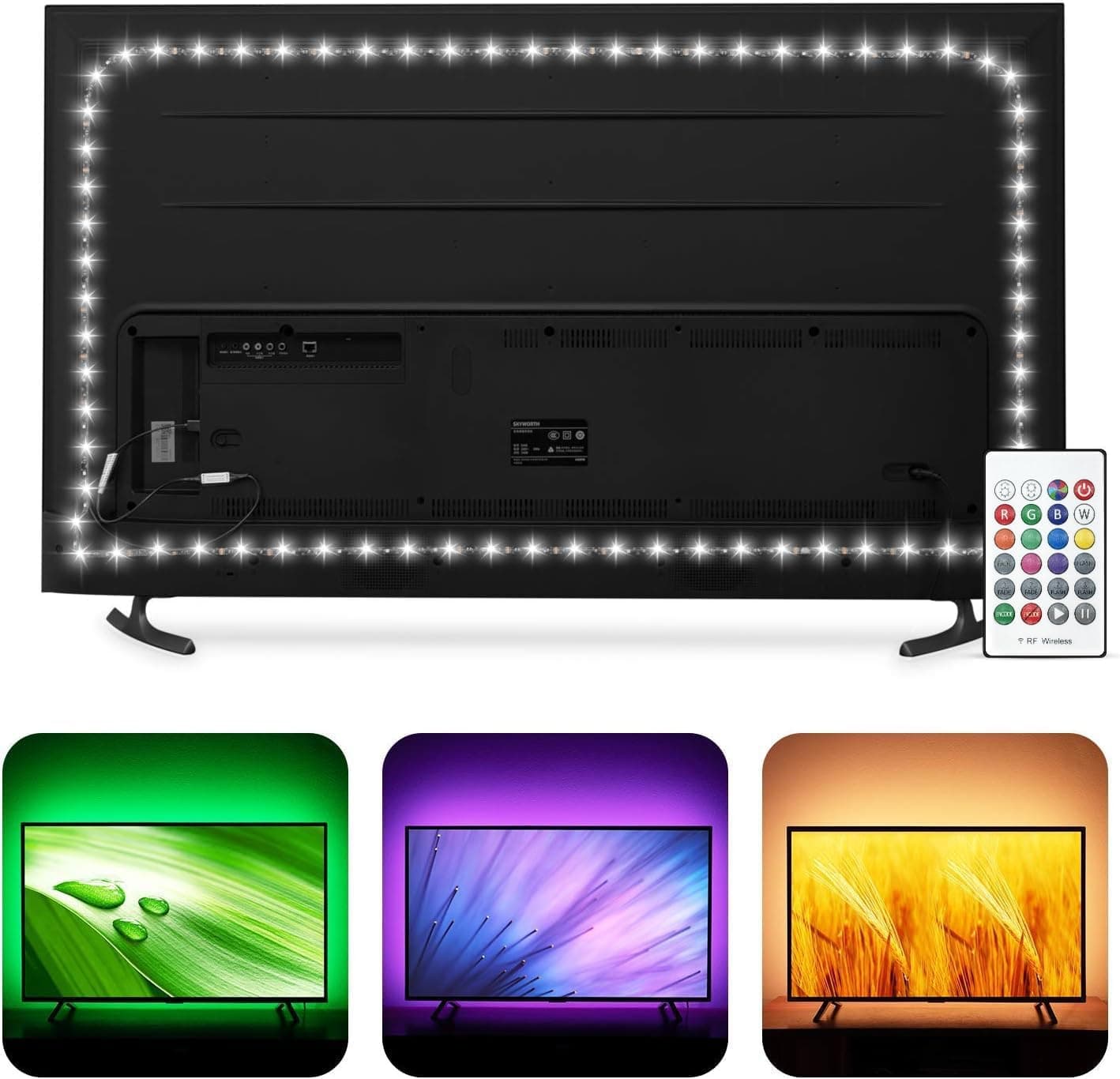 HAMLITE TV LED Backlight USB Powered, 6500K White PC Monitor Bias Lighting for 60-65 inch TVs, 14.8Ft RGBW LED Light with RF Remote, 20 Color Changing