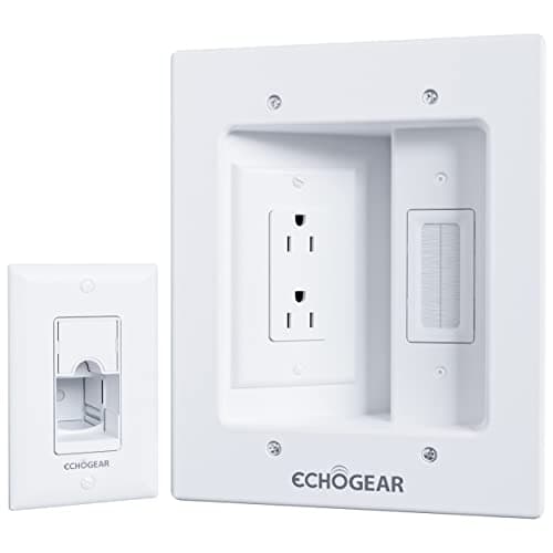 ECHOGEAR TV Cord Hider for Wall Mounted TV - Dual Outlet in-Wall Cable Management Kit for Power & Low Voltage Cables - Includes 6.25”L x 8”H x 3.95”D Module, Wall Template, Saw, 6ft Extension Cord