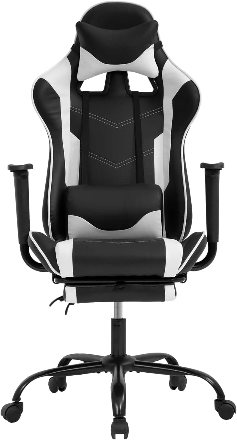 Gaming Chair Ergonomic Computer Racing Style Office Chair Adjustable High Back Gamer Chair for Home Office with Footrest Headrest Lumbar Support White