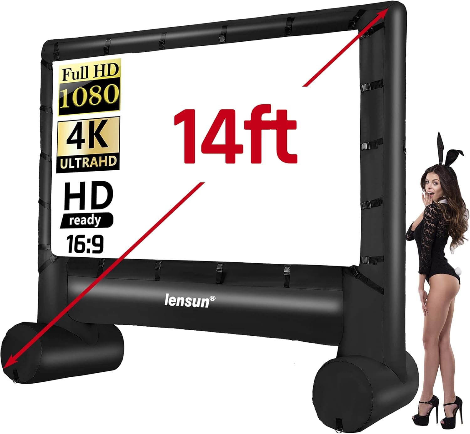 LENSUN 14 Feet Inflatable Projector Screen with Carry Bag & Tube Leg Support, Giant Front/Rear Projection Movie Screen