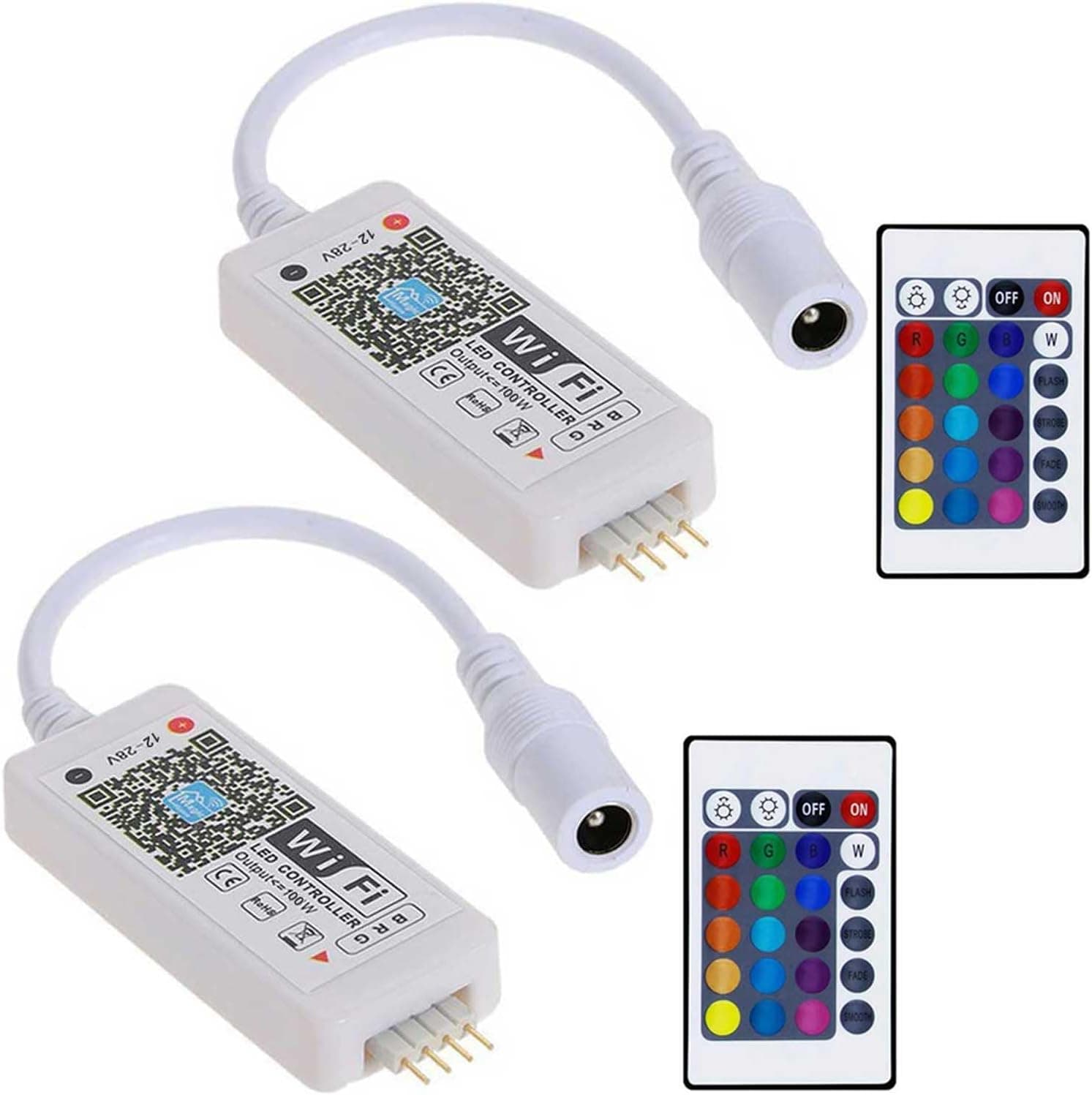 Smart LED WiFi Controller, Updated Wireless 24 Keys RF Remote Control for GRB BGR RGB LED Strip Lights, Compatible with Alexa Google Assistant IFTTT (2 Pack)
