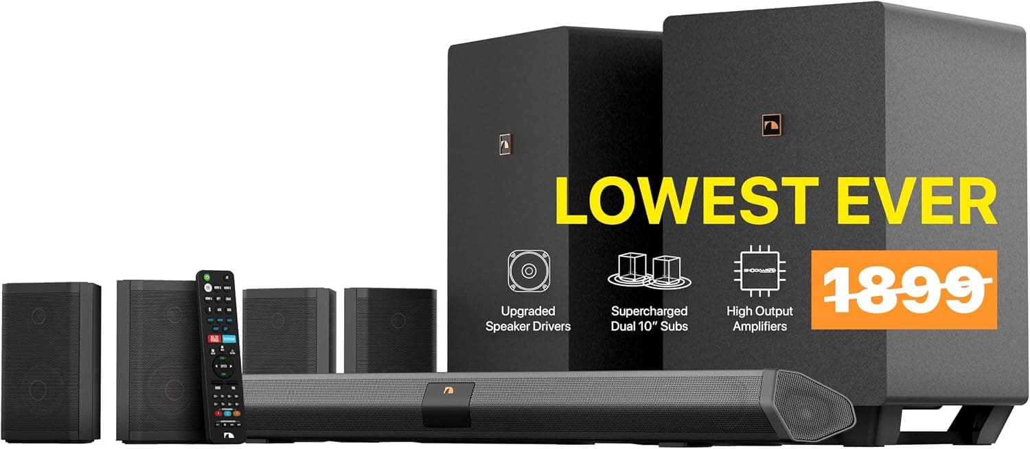Nakamichi Shockwafe 9.2.4 Dolby Atmos/DTS:X Soundbar, Dual 10 inch Wireless Subs, 4 Rear Speakers