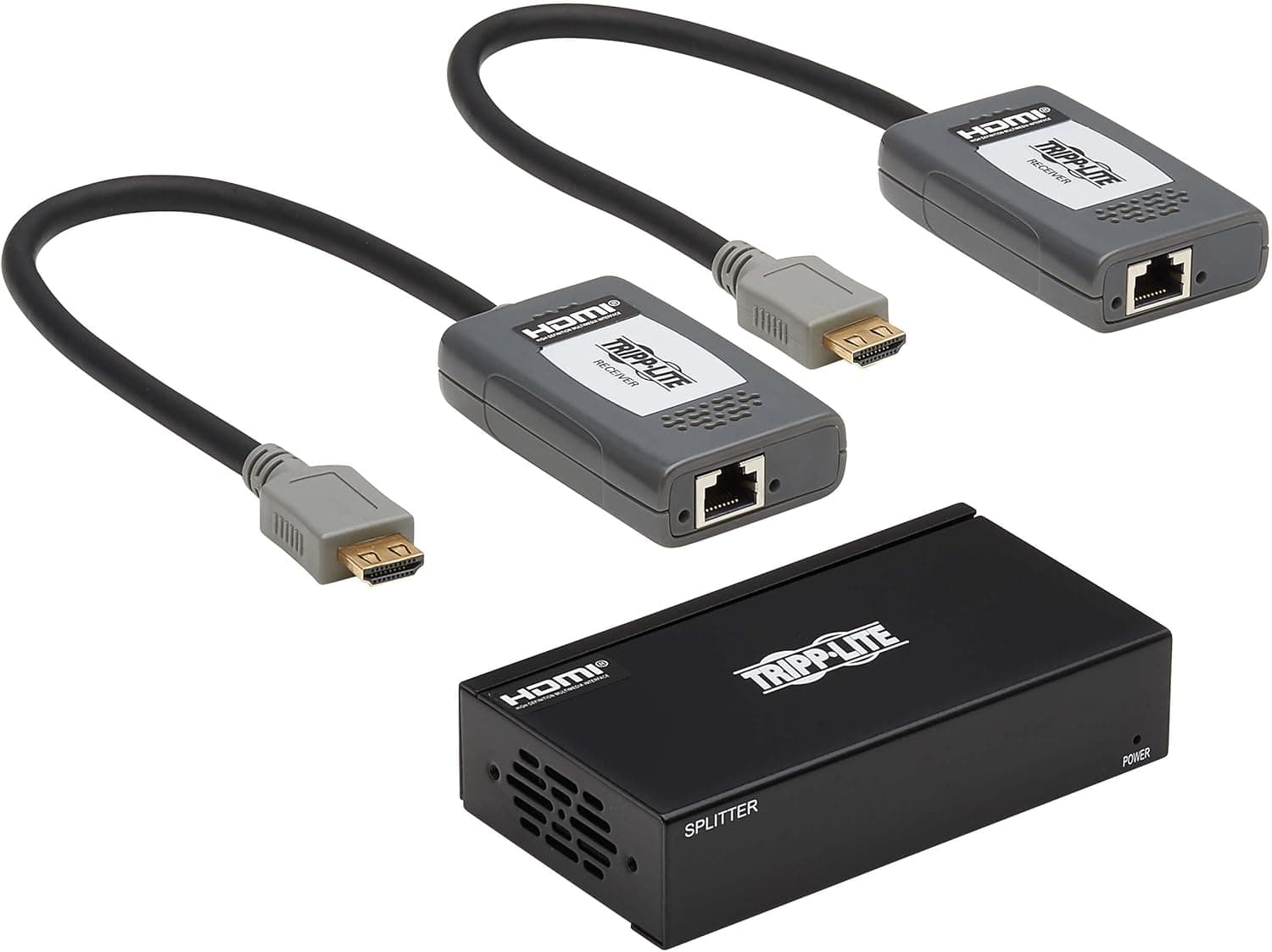 Tripp Lite HDMI Over Ethernet Cat6 Extender Kit, Splitter/2x Pigtail Receivers - Up to 230 feet - 4K 60Hz (B127A-002-BHPH2)