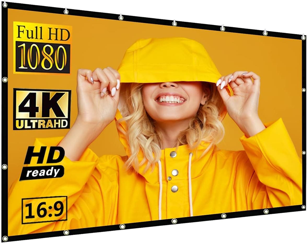 Salange 120-inch Projection Screen 4K 3D HD 16:9, Foldable Wrinkle-Free, 1.3 GAIN, Front Rear Projection