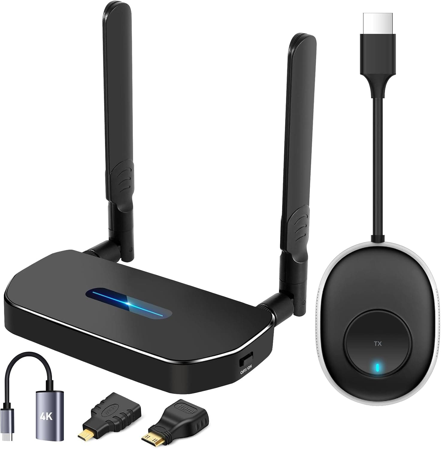 Wireless HDMI Transmitter and Receiver 4K Kit, Full HD 4K Wireless Presentation Equipment HDMI Adapter, Plug and Play Streaming Media 165FT/50M