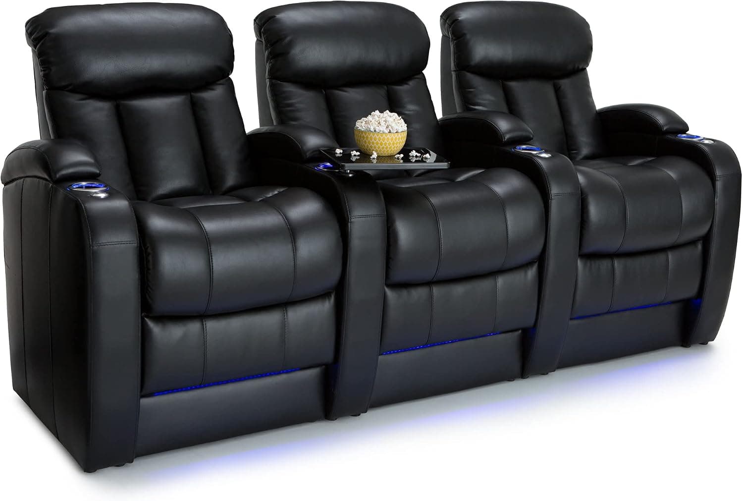 Seatcraft Grenada BACKROW Theater Seating Living Room Italian Leather Power Recline 7in Riser Built-in Black (Row of 4)