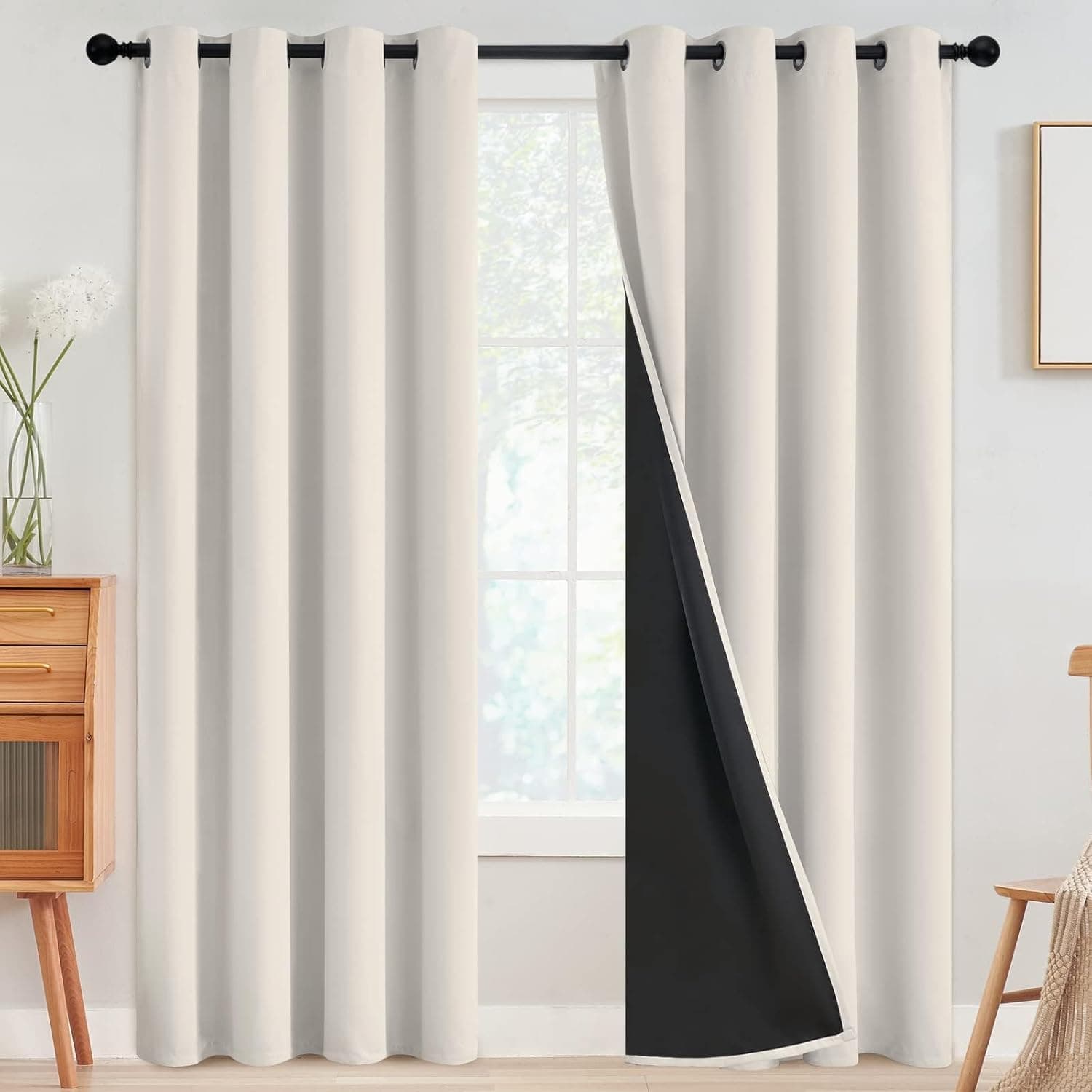 SimpleHome Cream 100% Blackout Curtains Room Darkening 84 Inch, Thermal Insulated Grommet, 52 x 84, 2 Panels