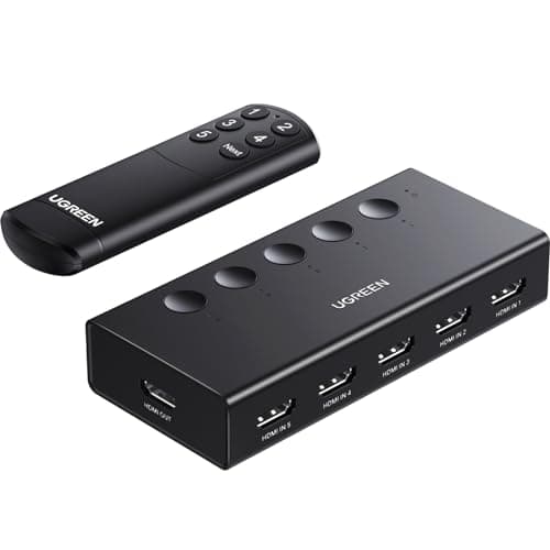 UGREEN HDMI Switch 5 in 1 Out, 4K@60Hz, with Remote, HDR, VRR, 3D, Black