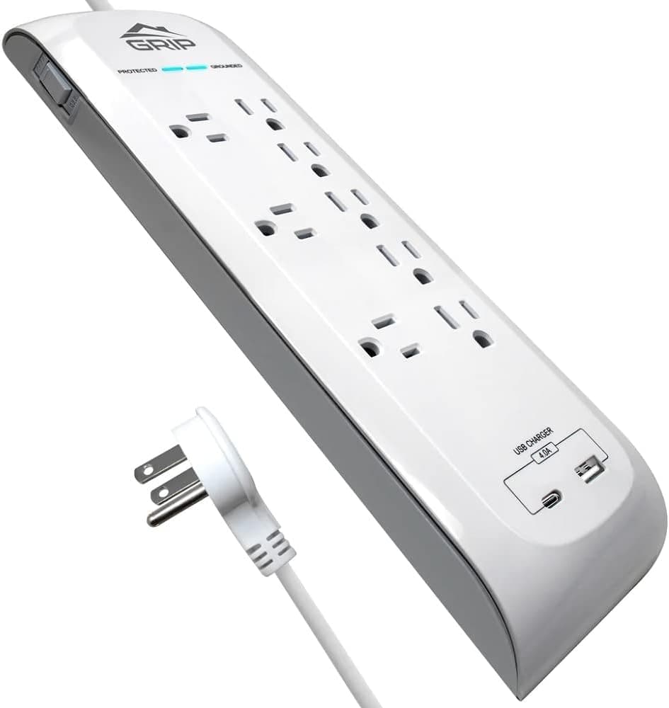 Grip 8 Outlet Surge Protector with 1 USB and 1 USB-C Port, 4200 Joules, 6 Foot Cord