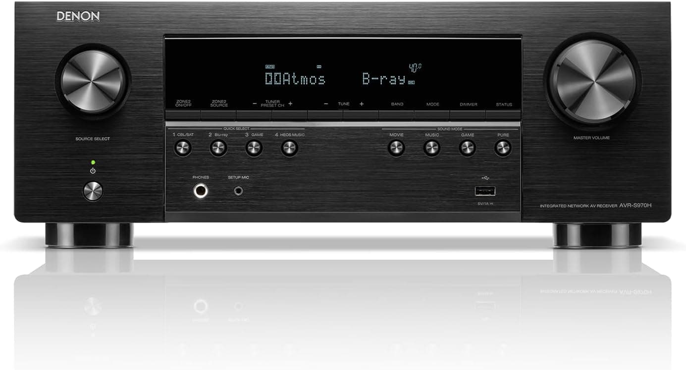 Denon AVR-S970H 8K Ultra HD 7.2 Channel AV Receiver (90W x 7), Dolby Atmos, Alexa plus HEOS