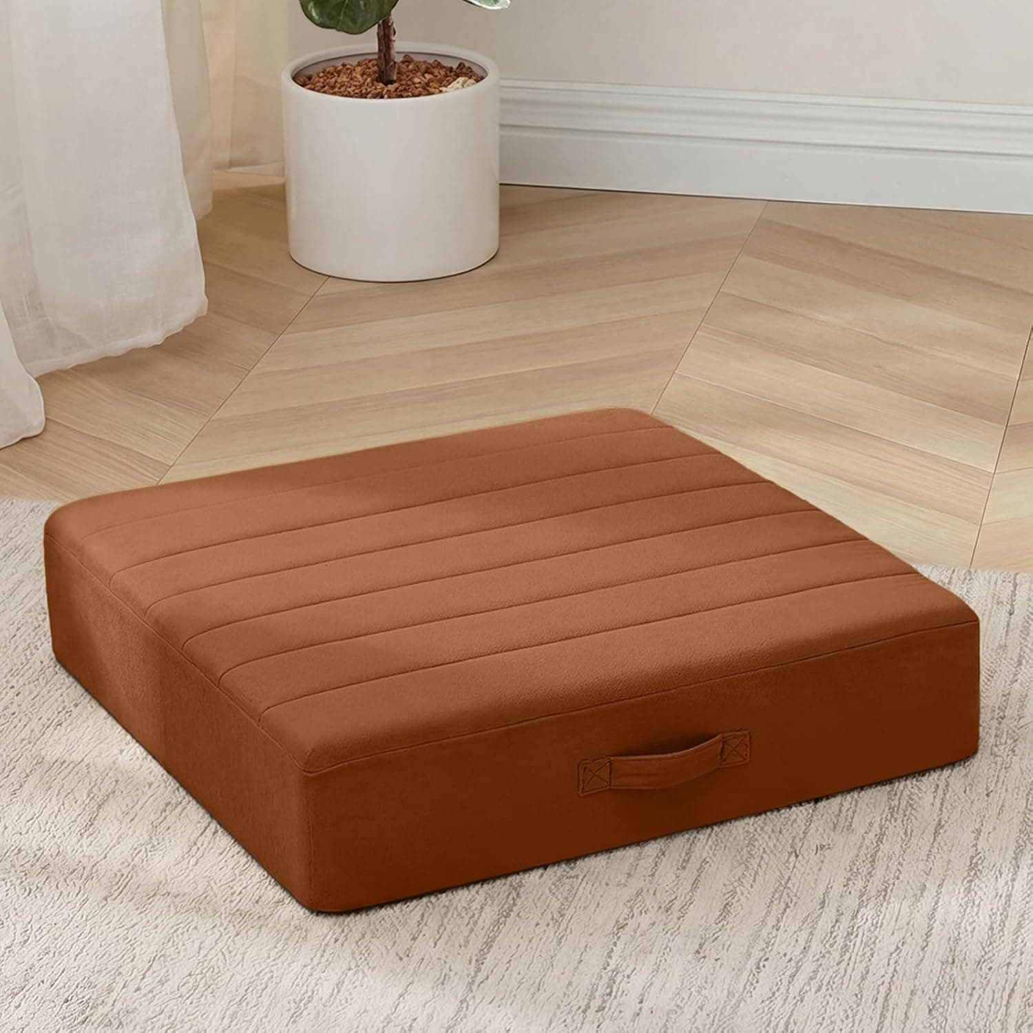 MeMoreCool Square Floor Pillow Seating for Adults Kids, Large Meditation Cushion with Thick Foam & Soft Tufted Cover, Washable Big Pillow Seat, 22" Coffee