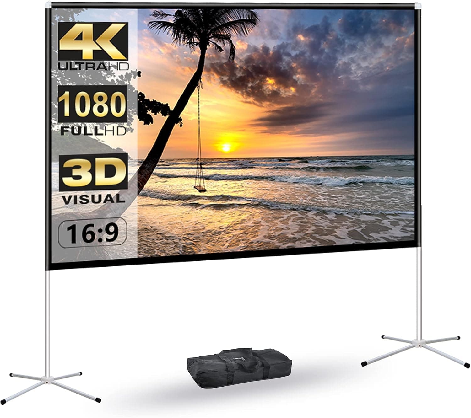 Portable Projector Screen with Stand Outdoor: Camping Projection Screen 80 inch 4K Movie Screen for Home Backyard Indoor 16:9 HD