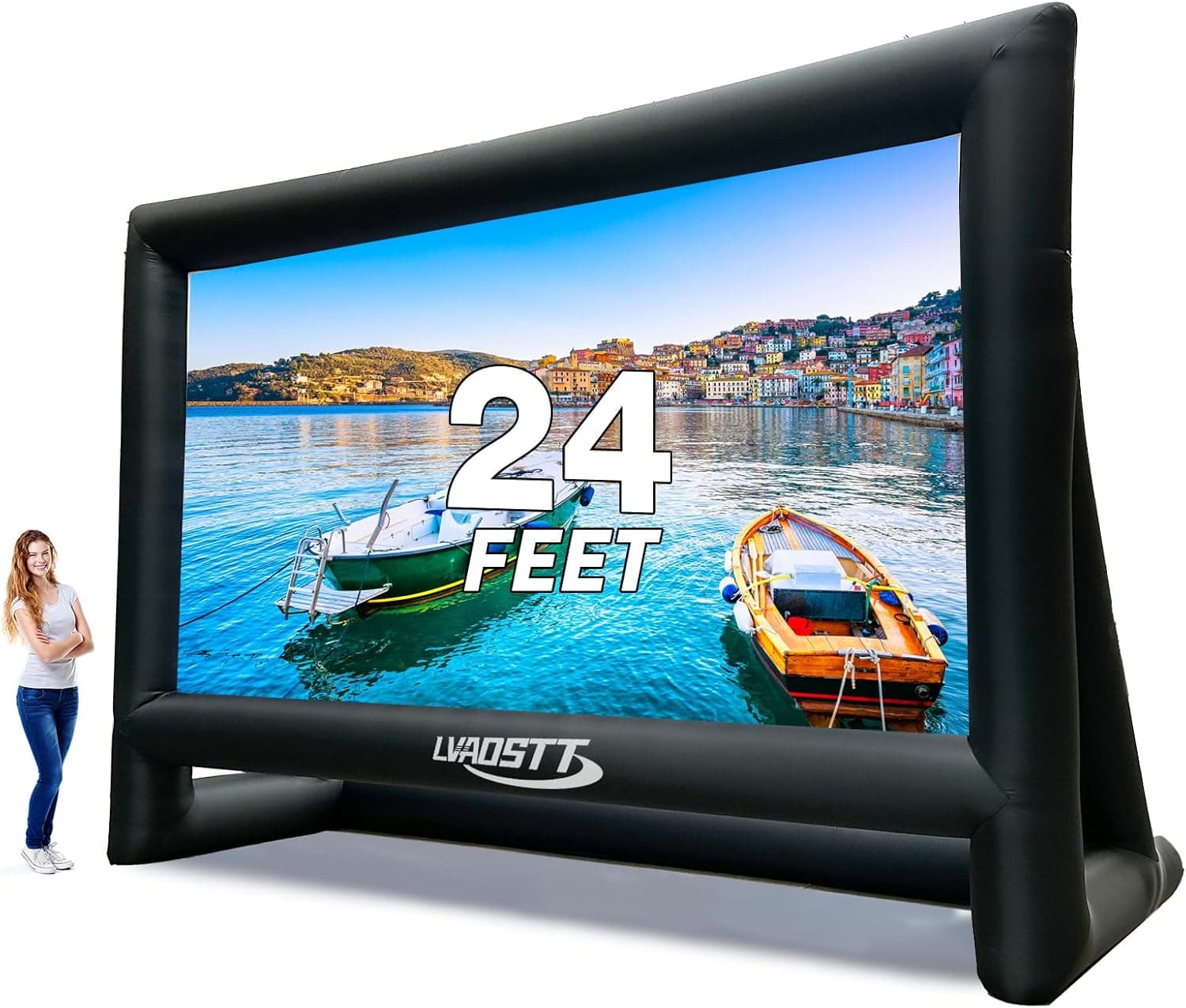 Inflatable Projector Screen, 24FT Blow Up Movie Screen Outdoor Projector, Easy Set Up One-Piece Design Front & Rear Projection with Air Blower