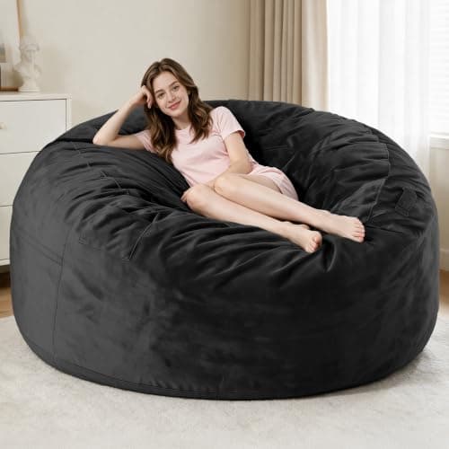 Homguava 6FT Bean Bag Chairs for Adults,Giant Adult Bean Bag Chair,BeanBag | Large Beanbag Chair with Foam Filled,Bean Bag Sofa with Handle&Pocket,Washable Velvet Cover Bedroom,Living Room-Black