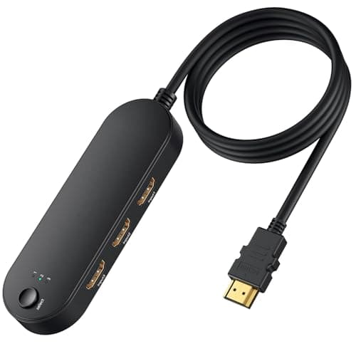 HDMI Switch 4K@60Hz 3 in 1 Out, HDMI Splitter with 𝟯.𝟮𝙁𝙏 Long Cable, 3 Port Hdmi Switcher Box Supports Full HD 4K 1080P 3D, HDMI Switch Selector for Xbox PS3 4 5 TV Gaming Mac Roku HDTV