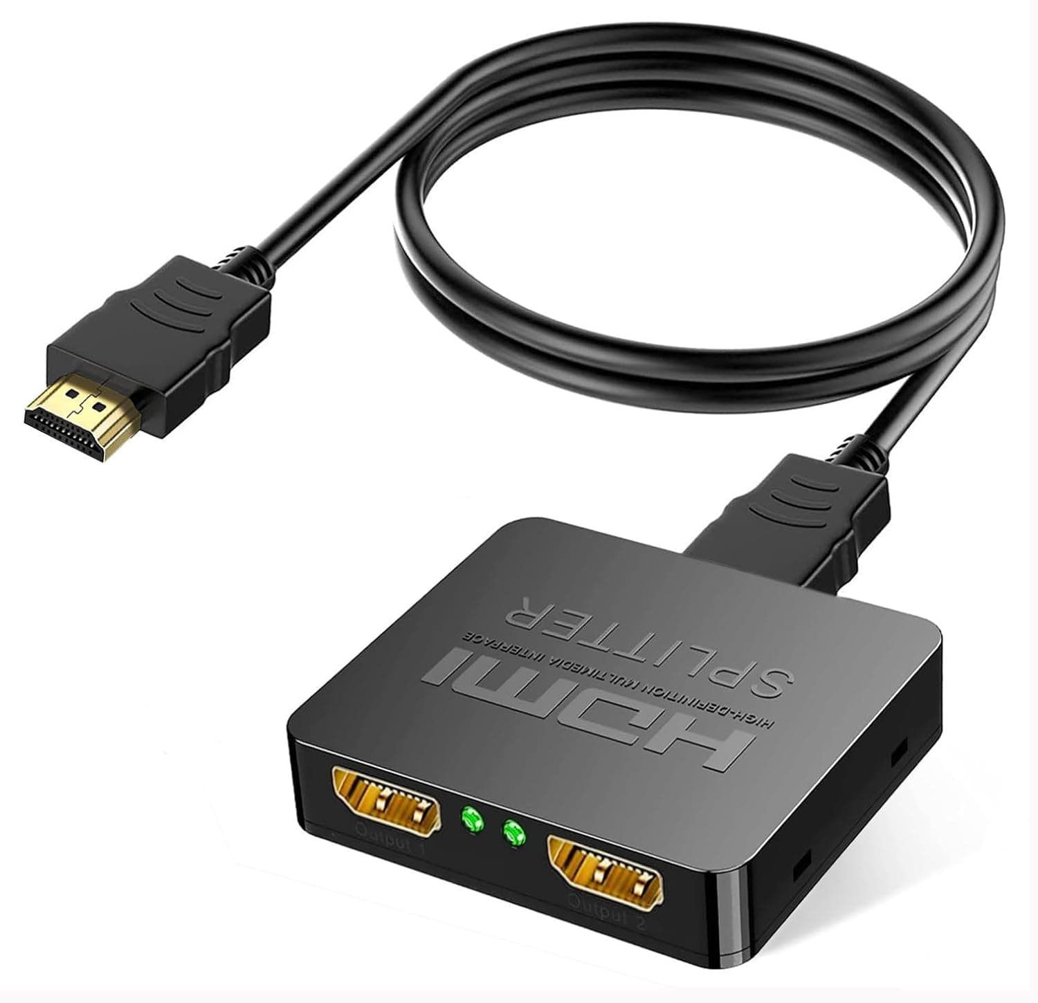 4K HDMI Splitter 1 in 2 Out, HDMI Splitter for Dual Monitors, Mirror Mode for 2 Displays, 1080P Audio Video Output, with HDMI/USB Cable