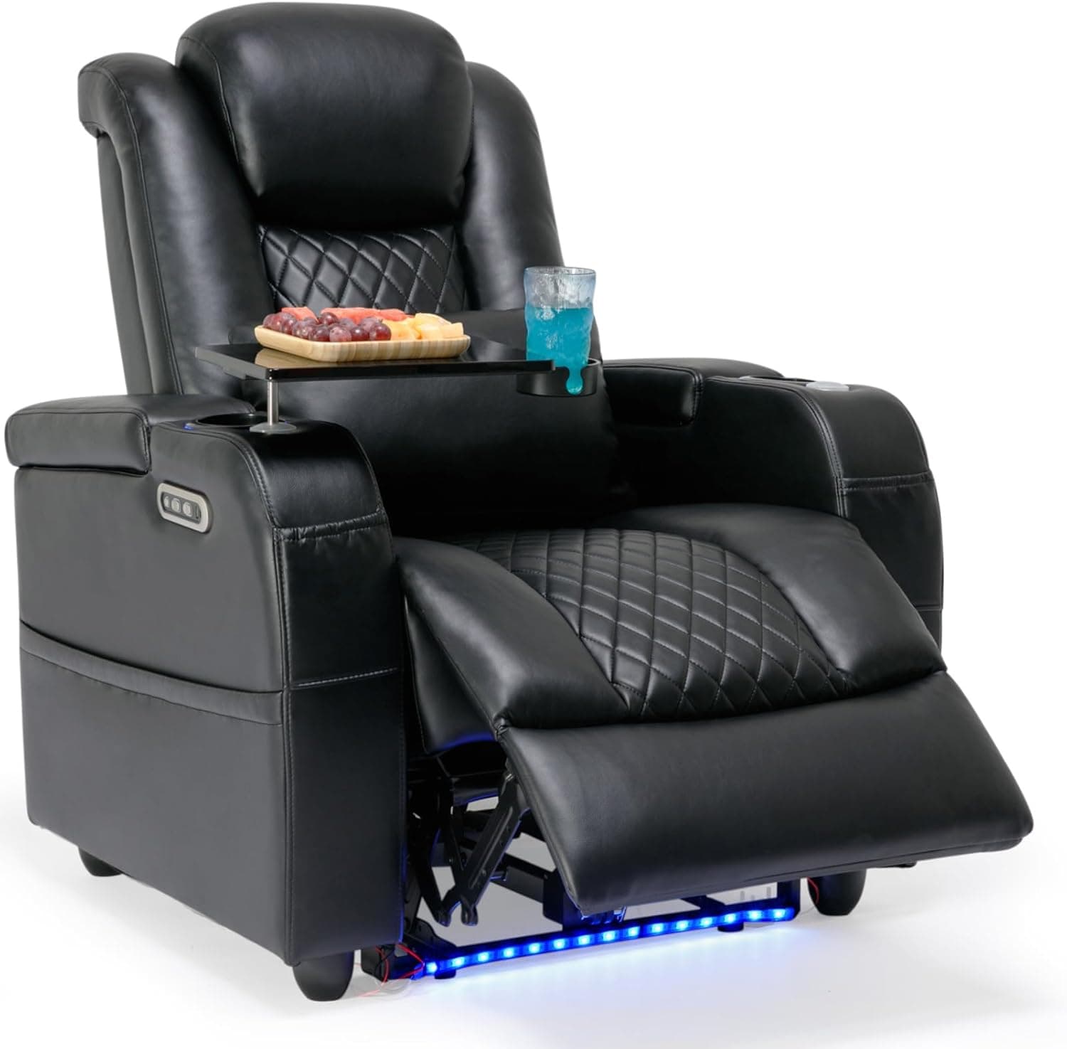 Airadlis Home Theater Seating Seats Game Movie Theater Chairs Theater Recliner Sofa with 7 Colors Ambient Lighting Lumbar Pillow Side Pocket Tray Table Power Recline Black