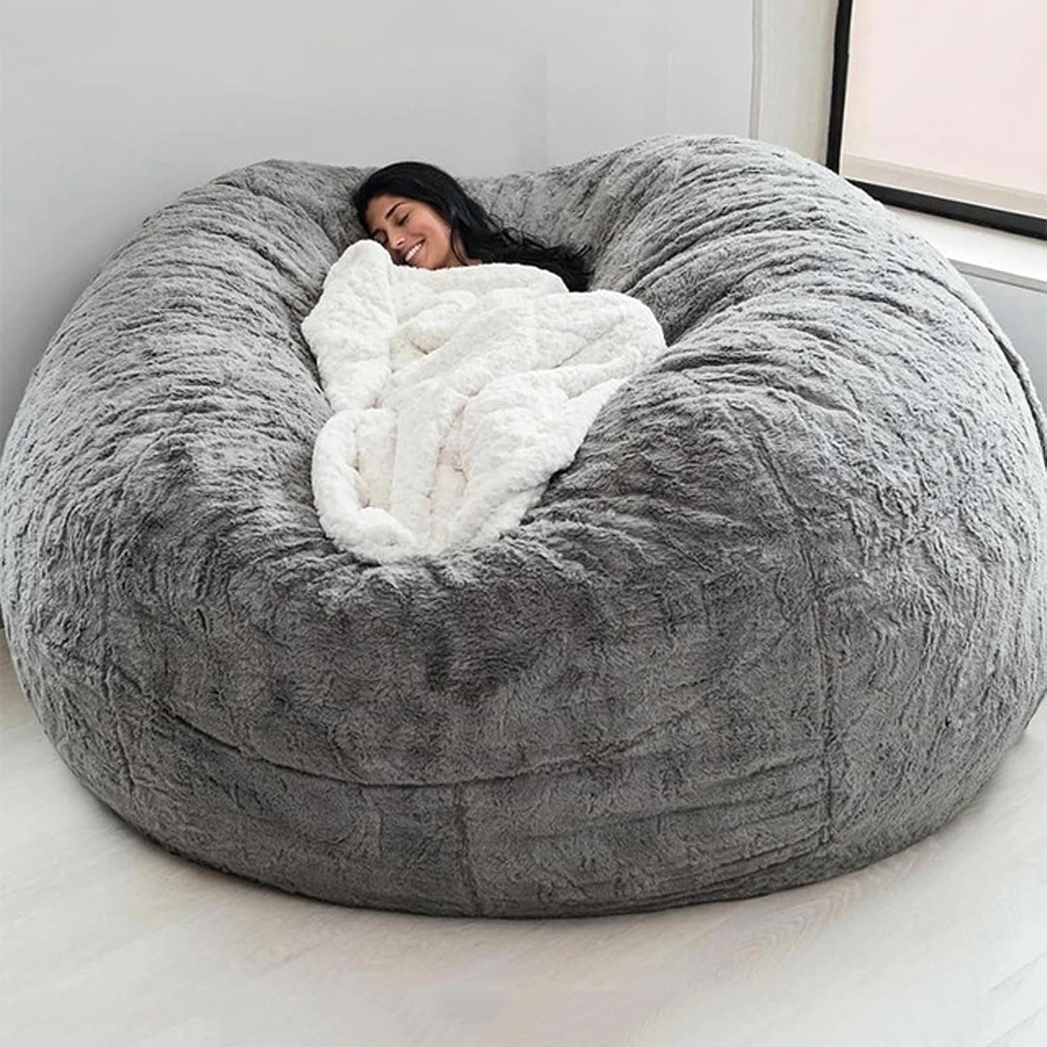 Big Huge Giant Bean Bag Chair for Adults (No Filler) Bean Bag Chairs in Multiple Sizes and Colors Giant Foam-Filled Furniture Machine Washable Covers Double Stitched Seams (Gray 1.5FT)