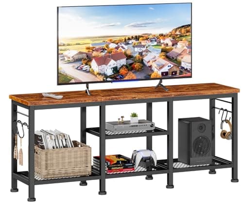 Furologee TV Stand, Entertainment Center with Open Shelves, Rustic Brown
