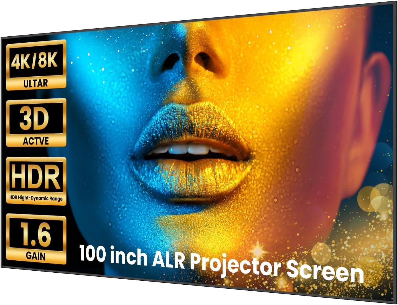 BIGASUO 100 inch ALR Projector Screen, 1.6 Gain Ambient Light Rejecting, 16:9 Fixed Frame 4K HD