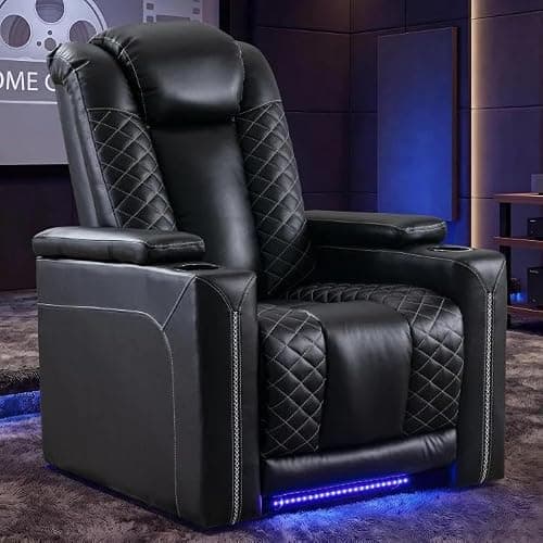 EBELLO Electric Power Recliner Chairs, Soft PU Leather Single Seat Home Theater Seating with USB Ports, Reclining Sofa Chair with Hidden Arm Storage, for Living Room, Black