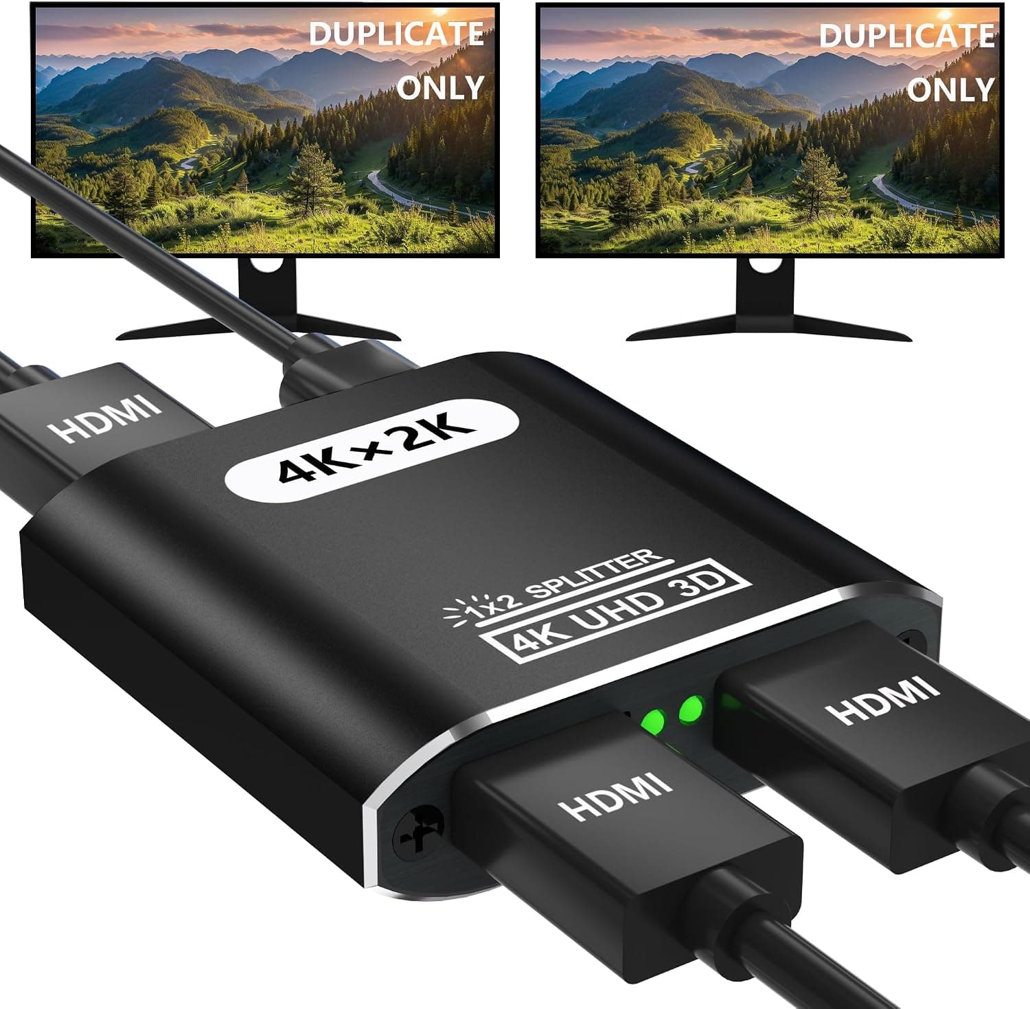CLOSS HDMI Splitter 1 in 2 Out, 4K HDMI Splitter for Dual Monitors, Supports 3D Full HD 1080P Aluminum, Compatible for PS4 Fire Stick HDTV