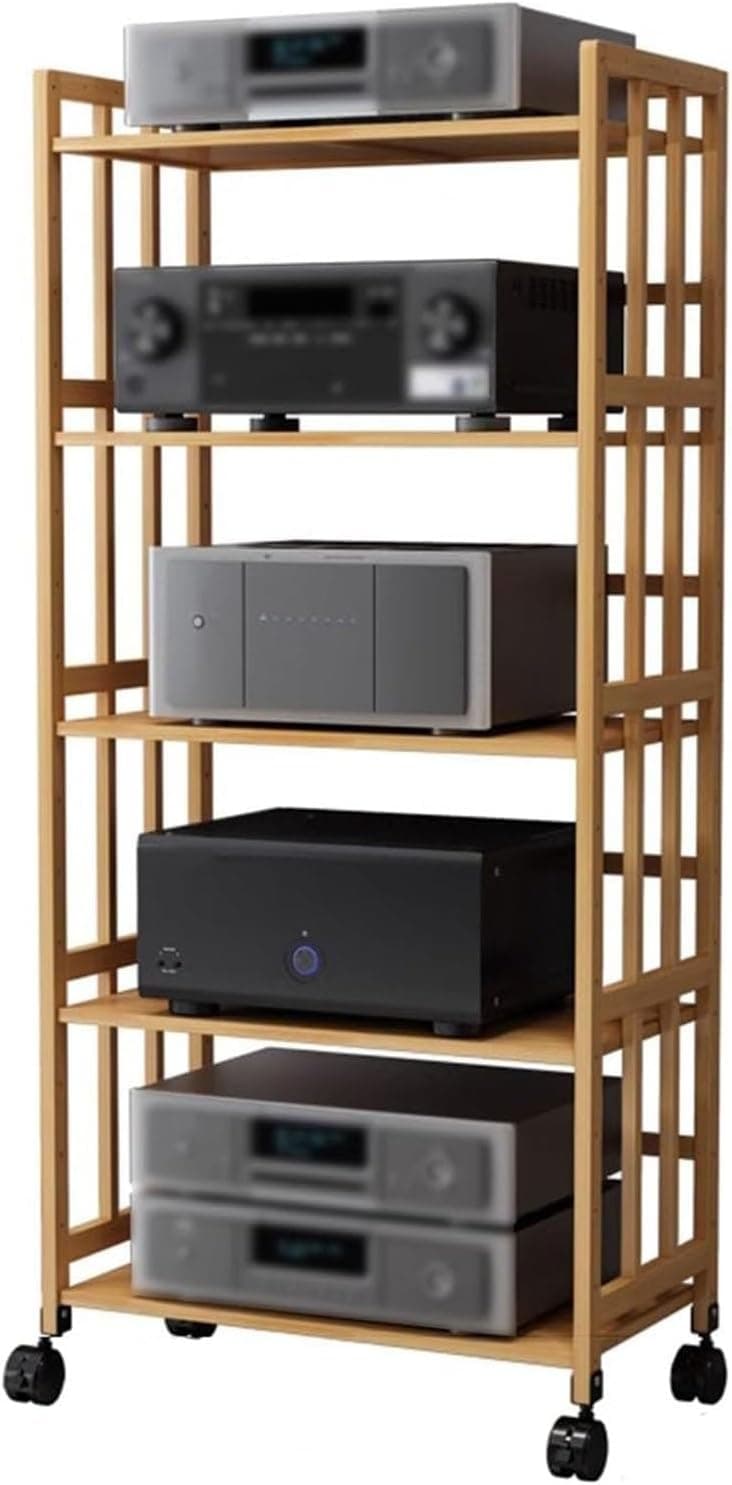 5-Tier Mobile AV Media Stand Corner Wood